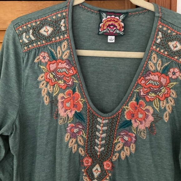 Johnny Was Teal Tunic with Floral Embroidery - Picture 2 of 3